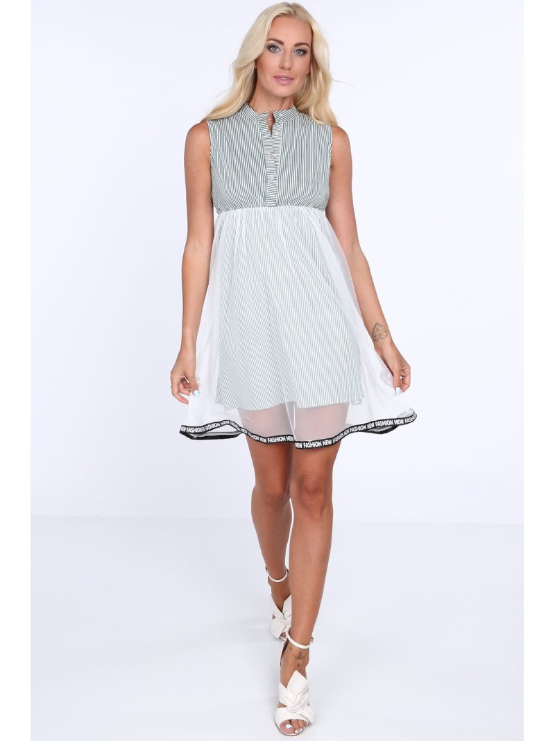 Striped dress with tulle, green ALZ3247 - Online store - Boutique